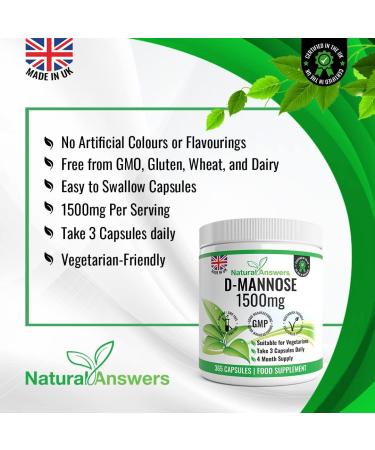 D-Mannose 1500mg | 365 Vegetarian Capsules | Precision Formula | Made in UK - Buy Online on GoSupps.com