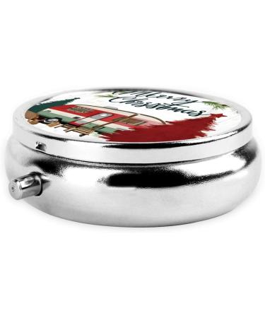Farmhouse Christmas Round Pill Box | 3 Compartment Mini Travel Organizer for Vitamins & Medications - Buy Online on GoSupps.com