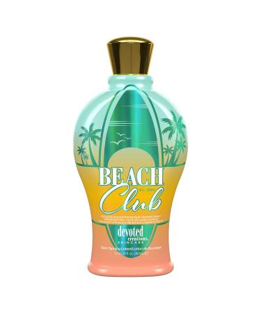 Devoted Creations Beach Club - Exclusive Skin Softening Copper Peptides + Elite Collagen Banking Complex with Peach Nectar & Acai Berry Extracts Indoor/Outdoor Dark Tanning Lotion