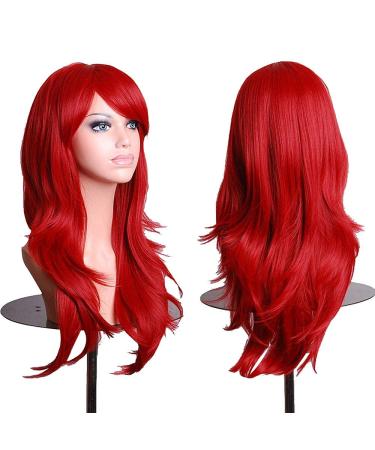 YEESHEDO Women's 28" 70 cm Cosplay Wig Long Wavy Curly Hair Ends with Bangs Wigs for Girls Heat Resistant Synthetic Wig for Party Costume Anime Halloween (Red)