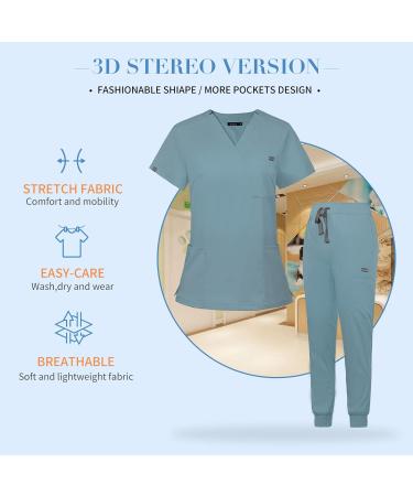 Niaahinn Women's Scrub Set - Classic V-Neck Top & Yoga Jogger Pants - Light Blue, Medium - Buy Online on GoSupps.com