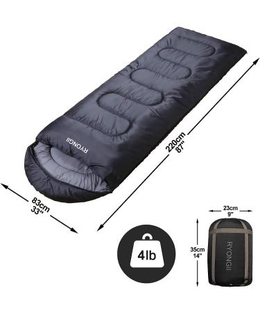 RYONGII Sleeping Bag 32 for Adults & Teens - 4 Seasons Portable Lightweight Waterproof Youth for Indoor & Outdoor Activities - Dark Grey/Left Zip - Buy Online on GoSupps.com