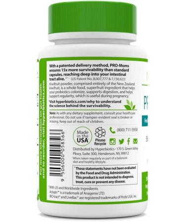 Hyperbiotics PRO-Moms - 5 Billion CFU Kiwifruit Probiotics | 30 Time-Release Tablets - Buy Online on GoSupps.com