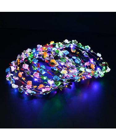 20 Pcs LED Flower Crown Headband Luminous Led Headpiece Light Up Flowers Wreath Headdress for Girls Women Wedding Festival Holiday Christmas Halloween New Year Party