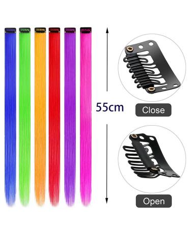 Qiwenr 24pcs Colored Hair Extensions Clip - Multi-Colored Highlights & 55cm Rainbow Wig for Women - Perfect for Parties - Buy Online on GoSupps.com