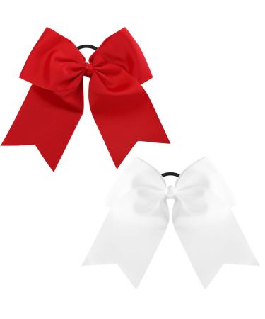 Semjikoy Large Cheer Hair Bows Handmade Chree Bows for Girls Cheerleaders Red and White to Choose From 6.7-Inches 2-Pcs