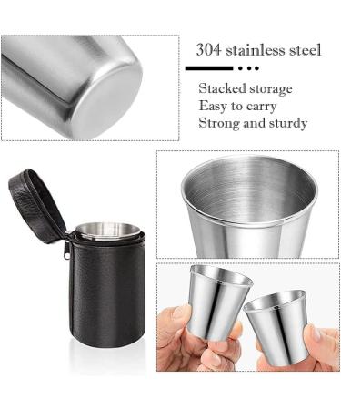 Stillwen Stainless Steel Schnapps Cups - 4 Pack 304 Metal Schnapps Glasses with Stackable Design & Leather Bag for Camping Hiking & Picnics (70ml) - Buy Online on GoSupps.com