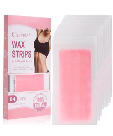 Wax Strips For Hair Removal CILEYPIA Waxing Strips For Hair Removal with 64 Body Wax Strips (32 Double sides) For Women and Men Ready To Use Facial Wax Strips Wax Strips for Arms Legs Underarm Hair Eyebrow Bikini a