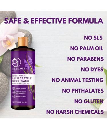 Dr Jacobs Naturals Lavender Castile Body Wash - 32 oz, Sulfate-Free, Paraben-Free, Cruelty-Free Formula for Nourished Skin - Buy Online on GoSupps.com