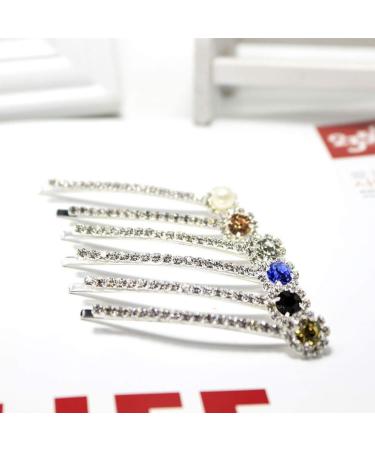 Lurrose 6Pcs Rhinestone Hair Clips Set - Diamond Bobby Pins for Rhinestone Bangs (White Blue Black Champagne Crystal Yellow Pearl) - Stylish Hair Accessories - Buy Online on GoSupps.com