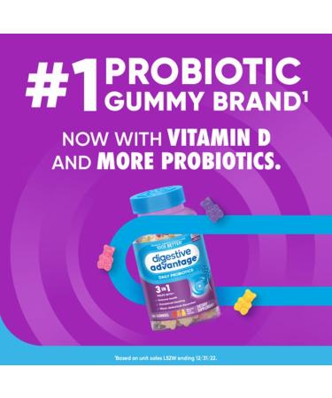 Digestive Advantage 3-in-1 Natural Fruit Flavors Probiotic Gummies for Women & Men Occasional Bloating, Minor Abdominal Discomfort & Gut Health, 60 Count Gummies (3 Pack) - Buy Online on GoSupps.com