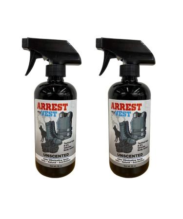 Arrest My Vest Military and Police Grade Odor Eliminating Spray for Body Armor, Tactical Gear. Safe on K9's, Ballistic Vests and All Fabrics Including Leather - Unscented - 2 16 oz Bottles