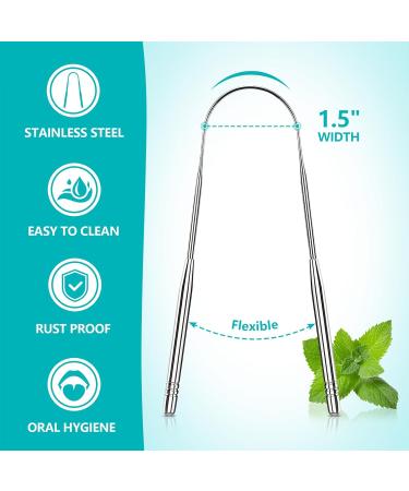 EZ Cozy Tongue Scraper 2 Pack | Stainless Steel Metal Tongue Cleaner for Adults | Reduce Bad Breath & Enhance Oral Care | Easy-to-Use U-Shape Design with Case - Buy Online on GoSupps.com