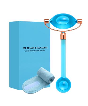Ice Roller for Face Eyes Cryo Ice Face Roller  ice Globes for facials Cooling Globes Facial  Cold Facial Massager Roller for Puffiness  Migraine  Pain Relief Skin Care Products Womens and Men Gifts Blue
