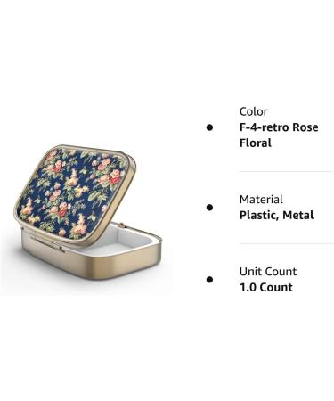 Retro Small Pill Box with Mirror - Bronze Rectangular 2 Compartment for Vitamins & Supplements | F-4 Retro Rose Floral Design - Buy Online on GoSupps.com