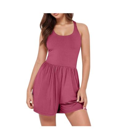 Guard pants women short jumpsuit summer sleeves overalls circular neckline collar romper playsuit high waist shorts single -color sexy romper y2k aesthetic summer clothes workout outfit stretch fitness red xl