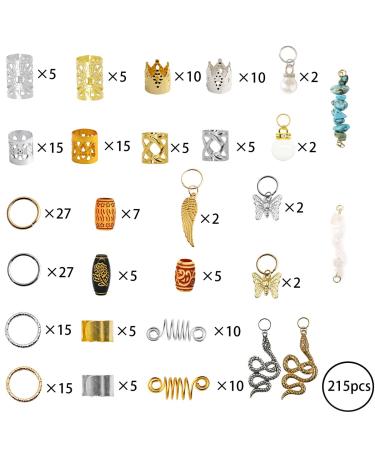 215 PCS Hair Charms Rings Beads Cuffs for Braids | Dreadlock Accessories & Clips - Multicolor - Buy Online on GoSupps.com