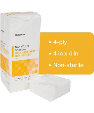 McKesson Non-Woven Sponges 4x4 Inch, 200 Count - High Absorbency, Polyester/Rayon, 4-Ply, Non-Sterile - Buy Online on GoSupps.com