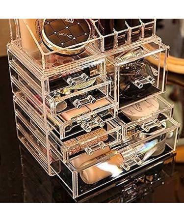 Cq acrylic Stackable Makeup Organizer Set of 3 - Large Clear Cosmetic Storage Box with 7 Drawers for Vanity - Medium Size with Tray Top - Buy Online on GoSupps.com