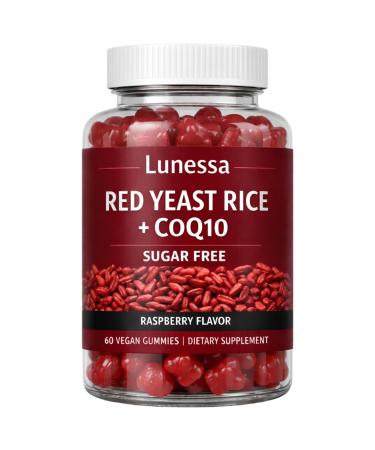 Lunessa Red Yeast Rice with Red Yeast Rice 2400mg CoQ10 200mg Restores Body Vitality & Maintains Healthy Cholesterol Levels for Men & Women Non-GMO Vegan Raspberry Flavor 60 Gummies (1)