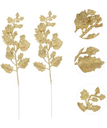 HOMSFOU 10pcs Simulated Leaves Christmas Leaves Stems Leaves Picks for Autumn DIY Craft Xmas Wreath Artificial Branches Bay Leaf Plant Christmas Garland Christmas Tree Glitter Powder Spray Golden 39x12cm - Buy Online on GoSupps.com
