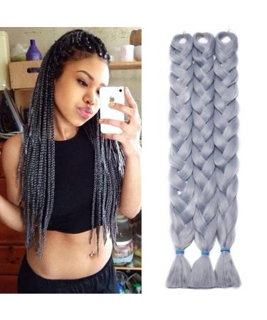 Tess 41 "Braids Extensions Kunsthaar crochet jumbo braids synthetic braiding hair 3PCs 165g/bundle 100cm hair extensions gray 104 cm (3 pieces) gray