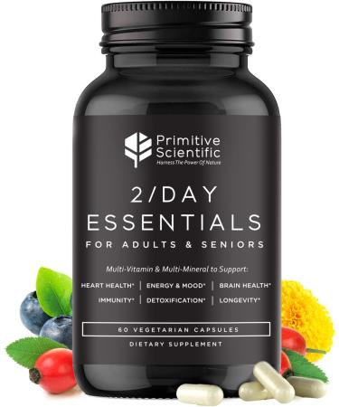 Primitive Scientific Whole Food Multivitamins for Adults & Seniors - Multivitamins for Women & Men - 2X a Day Adult Vitamins with Vitamin A C & D3 - Natural & Sugar-Free | 60 Caps 30 Servings