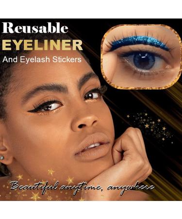 4 Pairs Reusable Glitter Eyelash Stickers & Eyeliner - Smokey Eye Makeup Tool - Blue Self-Adhesive Invisible Eyelid Strap - Buy Online on GoSupps.com