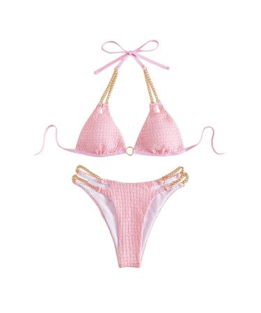 Generous women bound to the side bikini sets removable swimwear push up bikiniobere with neck bearer bikini mint white bikini set pink XL