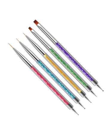 Nail Art Brushes  MIUXIA 5PCS Gel Nail Polish Brushes Double Ended Nail Design Pen Liner Brush Dotting Pen Nail Drawing Tools Nail Art Pen Set for Nail Art Designs