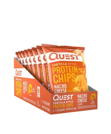 Quest Nutrition Protein Tortilla Chips Nacho Cheese 18g Protein 4g Net Carbs 150 Calories Low Carb Gluten Free Soy Free Potato Free Baked 1.2oz Bag 8 Count