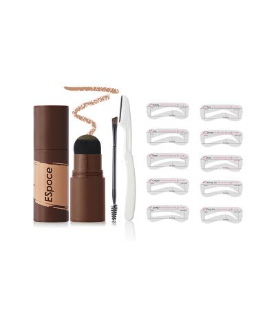 VolksRose Eyebrow Stamp and Eyebrow Stencil Kit - Eyebrow Stamp and Shaping Kit for Perfect Brow with 10 Pairs Reusable Eyebrow Stencils Brush & Trimmer Long-lasting Waterproof (Red Brown)