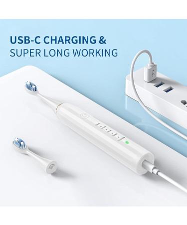 Sonic Electric Toothbrush for Adults - Rechargeable Smart Automatic Toothbrush with 4 Heads 5 Modes & IPX7 Waterproof - Soft Dupont Bristles (White) - International Shipping Available - Buy Online on GoSupps.com