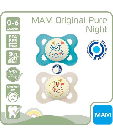 MAM Pacifier 0-6 Months - Set of 4 Night Silicone Pacifiers with Sterilization Boxes - International Shipping Available - Buy Online on GoSupps.com