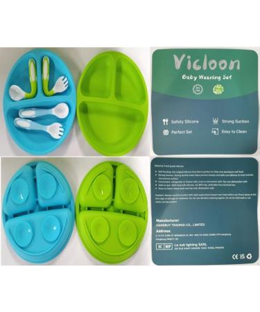 Vicloon Baby Plate Silicone Suction Set | 2 Toddler Plates with Spoon Forks | Non-Slip Weaning Dishes for Kids - Buy Online on GoSupps.com