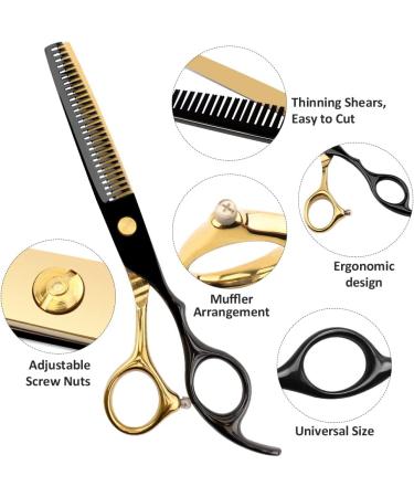 Professional Black Gold Hairdressing Scissors Set | Stainless Steel Salon Tools for Men & Women | Multifunctional Hair Cutting & Thinning Scissors - Buy Online on GoSupps.com