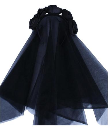 amangul Halloween Long Veil Headband Day of The Dead Rose Flower Veil Hairband Cosplay Costume Headpiece Women Hair Decoration(Black) - Buy Online on GoSupps.com
