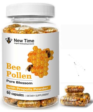 Bee Pollen Capsules with Propolis Organic Supplement for Energy Vitality Wellness Rich in Vitamins Immune Support & Nutrient Boost for Men & Women 100% Pure & Natural for Breast Growth 60 Count (Pack of 1)