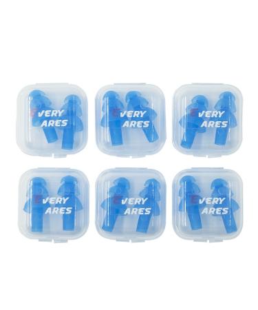 Every Cares Silicone Swimming Earplugs, 6 Pairs, Comfortable, Waterproof, Ear Plugs Swimming Showering Case Blue