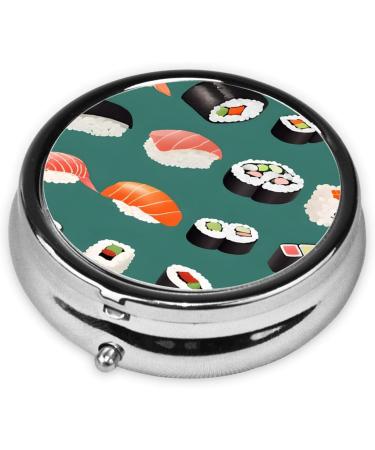 Sushi Printed Mini Round Pill Box - 3 Compartment Travel Organizer for Home & Office - Portable Medicine Case - Buy Online on GoSupps.com