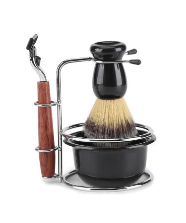 Garosa Shaving Kit 4-in-1 Stainless Steel Wet Shaving Beard Razor Professional Manual Stand Holder Shaving Brush Bowl Set for Men