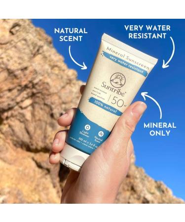 Suntribe Natural Mineral Sport Sunscreen SPF 50 - 100 ml Organic - 100% Natural & Reef Safe Non-Nano Mineral UV Filters Highly Water & Sweat Resistant - Brilliant White - Buy Online on GoSupps.com