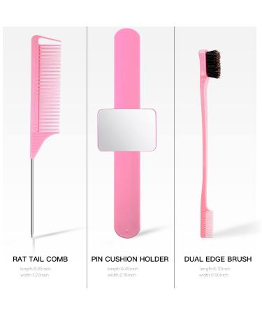 9 Pcs Hair Braiding Tools Set - Rat Tail Comb, Dual Edge Brush, Magnetic Wrist Pin Cushion, Alligator Hair Clips (Pink) - Buy Online on GoSupps.com