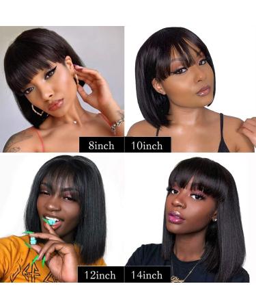 8 Inch Short Bob Human Hair Wig with Bangs for Black Women - Brazilian Virgin Straight Hair 150% Density Machine Made Bob Wig in Natural Color - Buy Online on GoSupps.com