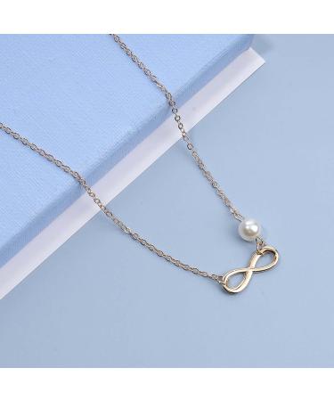 Boho Pearl Infinity Choker Necklace - Gold Figure Eight Pendant Jewelry for Women & Girls - Perfect Gift - Buy Online on GoSupps.com