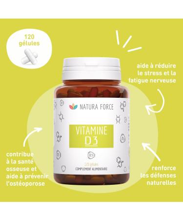 NATURA FORCE - Vegetable Vitamin D3 - Reduces Stress and Fatigue - Good for Bones Muscles and Heart - Vegan Formula - Made in France - 150 Capsules - Buy Online on GoSupps.com