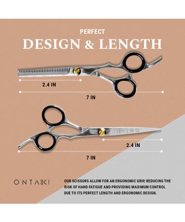 ONTAKI Professional Hair Cutting Scissors Thinning Shears Kit - Japanese Steel Hair Shears Set for Men & Women - Includes Comb & Pouch - Razor Edge Barber Scissors - Silver - Buy Online on GoSupps.com