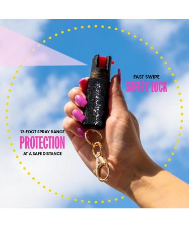 Pepper Spray Maximum Strength Keychain for Women, 12-Foot Spray Range & UV Dye - Glitter Black 1 - Buy Online on GoSupps.com