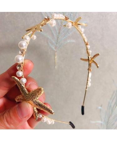 Minkissy Sea Star Hair Hoop with Pearl Design - Attractive Alloy Headband for Wedding Headdress - Buy Online on GoSupps.com