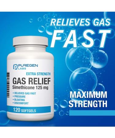 Puregen Labs Extra Strength Gas Relief Softgels 125mg with Simethicone - Fast Relief for Pressure, Bloating & Discomfort - 2 Pack (240 Softgels) - Buy Online on GoSupps.com